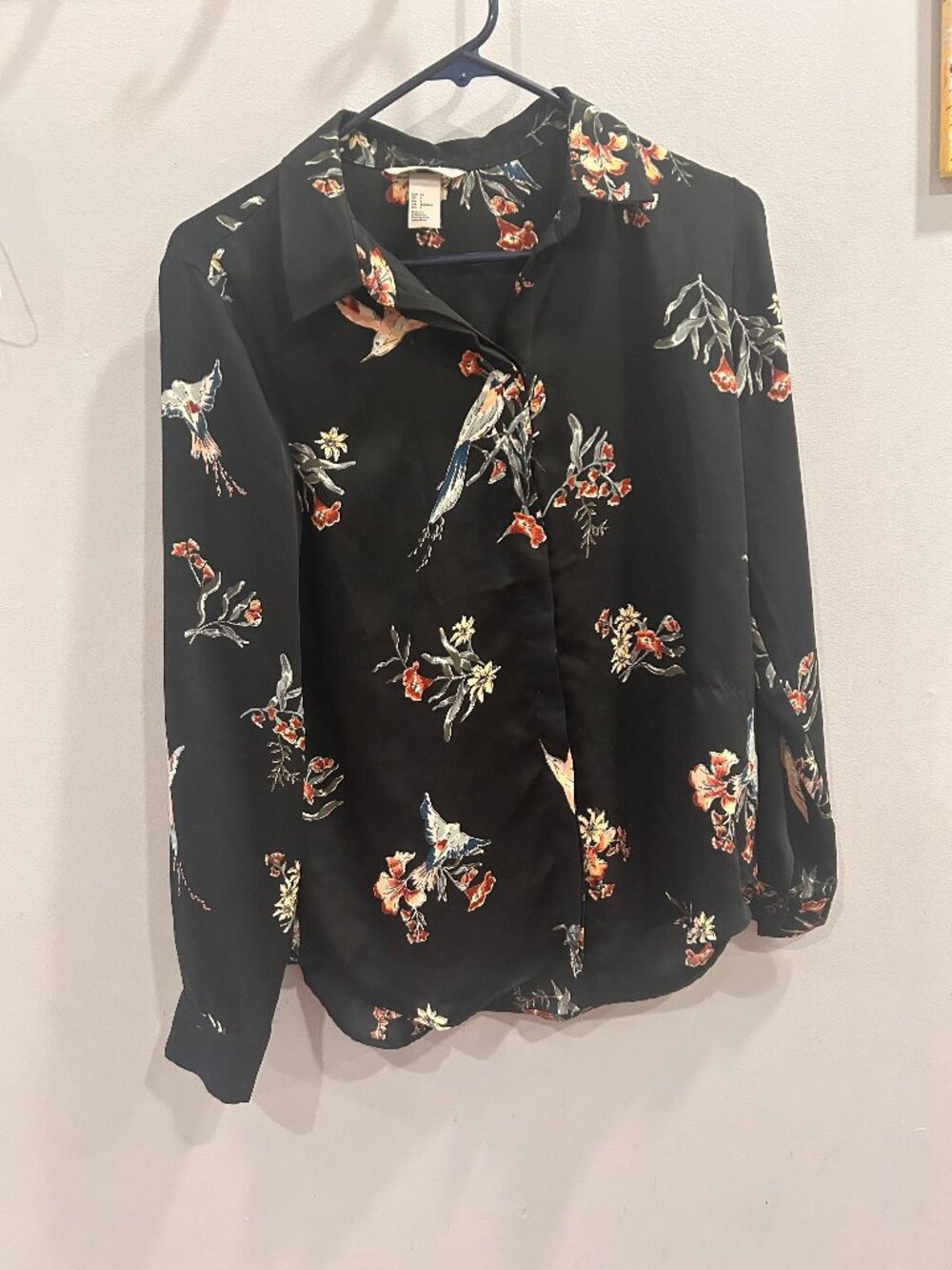Bird and flowers printed blouse